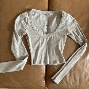 Reformation Beige Ribbed Crop Top